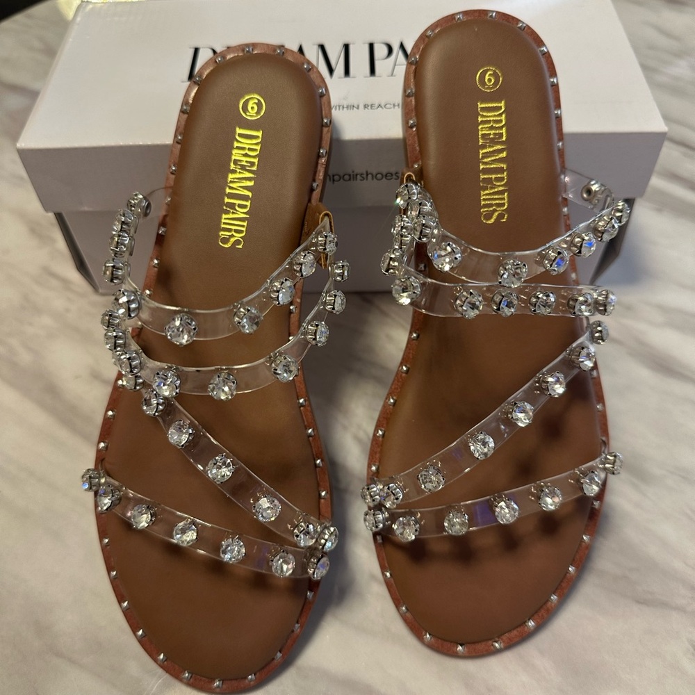 Dream Pairs Clear Crystal Sandals brand new never worn Size 6